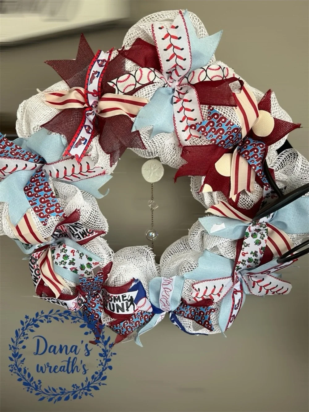 Philadelphia Phillies Red and White Baseball Ribbon Wreath - Team Decor